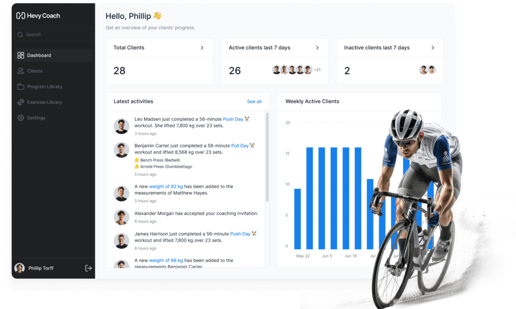 hevy coach strength software cycling team